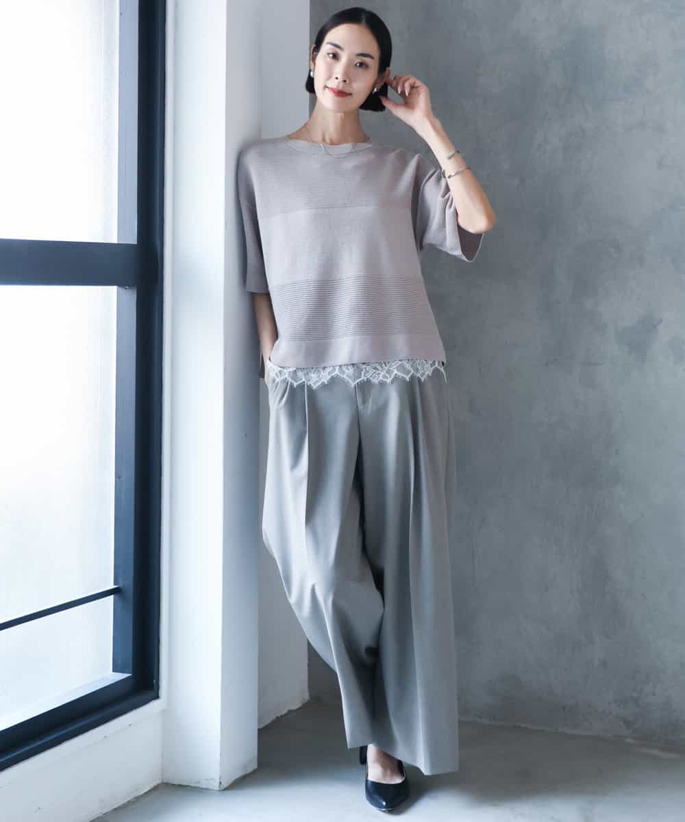 F6FJD21200 MICHEL KLEIN(小さいサイズ)(メゾン ドゥ サンク) 【小さいサイズ】パネル透かし柄ニット ブルー