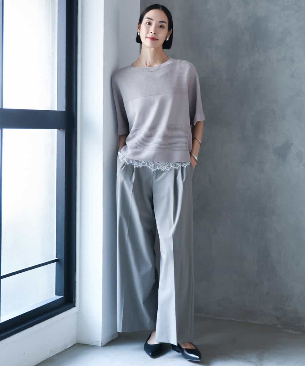 F6FJD21200 MICHEL KLEIN(小さいサイズ)(メゾン ドゥ サンク) 【小さいサイズ】パネル透かし柄ニット ブルー