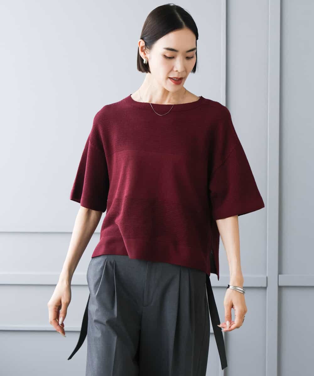 F6FJD21200 MICHEL KLEIN(小さいサイズ)(メゾン ドゥ サンク) 【小さいサイズ】パネル透かし柄ニット ブルー