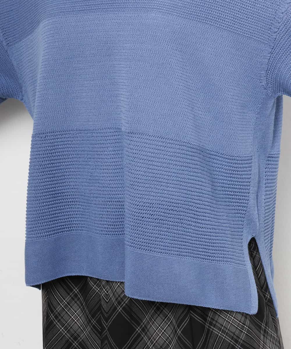 F6FJD21200 MICHEL KLEIN(小さいサイズ)(メゾン ドゥ サンク) 【小さいサイズ】パネル透かし柄ニット ブルー