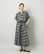 F6HAD15290 MICHEL KLEIN(小さいサイズ)(メゾン ドゥ サンク) [小さいサイズ][セットアップ対応]ギャザースカート　シアーチェック柄 ブラック