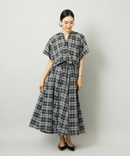 F6HAD15290 MICHEL KLEIN(小さいサイズ)(メゾン ドゥ サンク) [小さいサイズ][セットアップ対応]ギャザースカート　シアーチェック柄 ブラック