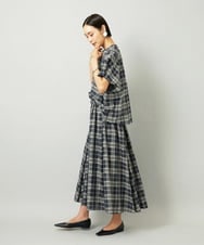 F6HAD15290 MICHEL KLEIN(小さいサイズ)(メゾン ドゥ サンク) [小さいサイズ][セットアップ対応]ギャザースカート　シアーチェック柄 ブラック