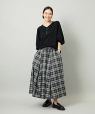 F6HAD15290 MICHEL KLEIN(小さいサイズ)(メゾン ドゥ サンク) [小さいサイズ][セットアップ対応]ギャザースカート　シアーチェック柄 ブラック