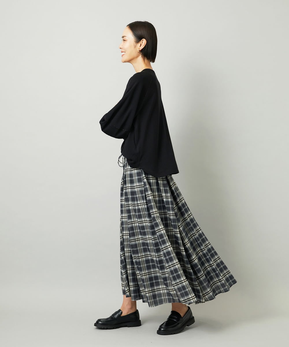 F6HAD15290 MICHEL KLEIN(小さいサイズ)(メゾン ドゥ サンク) [小さいサイズ][セットアップ対応]ギャザースカート　シアーチェック柄 ブラック