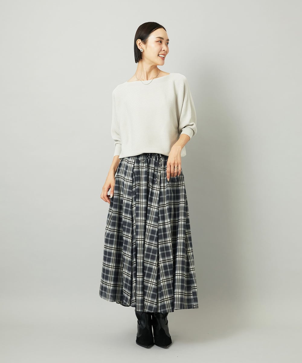 F6HAD15290 MICHEL KLEIN(小さいサイズ)(メゾン ドゥ サンク) [小さいサイズ][セットアップ対応]ギャザースカート　シアーチェック柄 ブラック