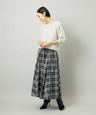 F6HAD15290 MICHEL KLEIN(小さいサイズ)(メゾン ドゥ サンク) [小さいサイズ][セットアップ対応]ギャザースカート　シアーチェック柄 ブラック