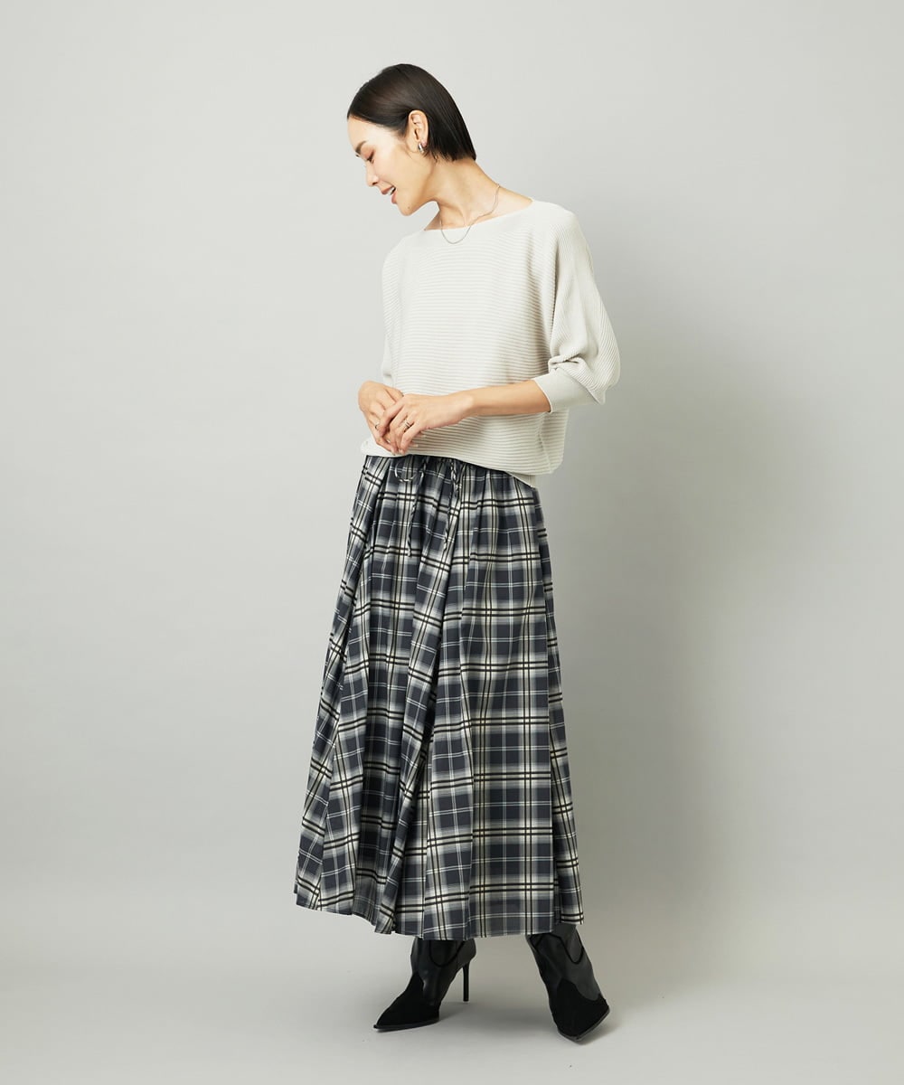 F6HAD15290 MICHEL KLEIN(小さいサイズ)(メゾン ドゥ サンク) [小さいサイズ][セットアップ対応]ギャザースカート　シアーチェック柄 ブラック