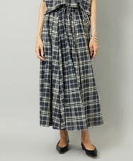 F6HAD15290 MICHEL KLEIN(小さいサイズ)(メゾン ドゥ サンク) [小さいサイズ][セットアップ対応]ギャザースカート　シアーチェック柄 ブラック