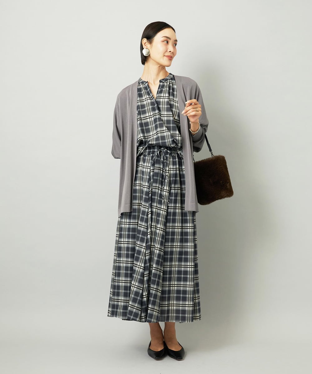 F6HAD15290 MICHEL KLEIN(小さいサイズ)(メゾン ドゥ サンク) [小さいサイズ][セットアップ対応]ギャザースカート　シアーチェック柄 ブラック