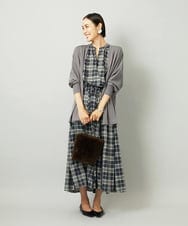 F6HAD15290 MICHEL KLEIN(小さいサイズ)(メゾン ドゥ サンク) [小さいサイズ][セットアップ対応]ギャザースカート　シアーチェック柄 ブラック