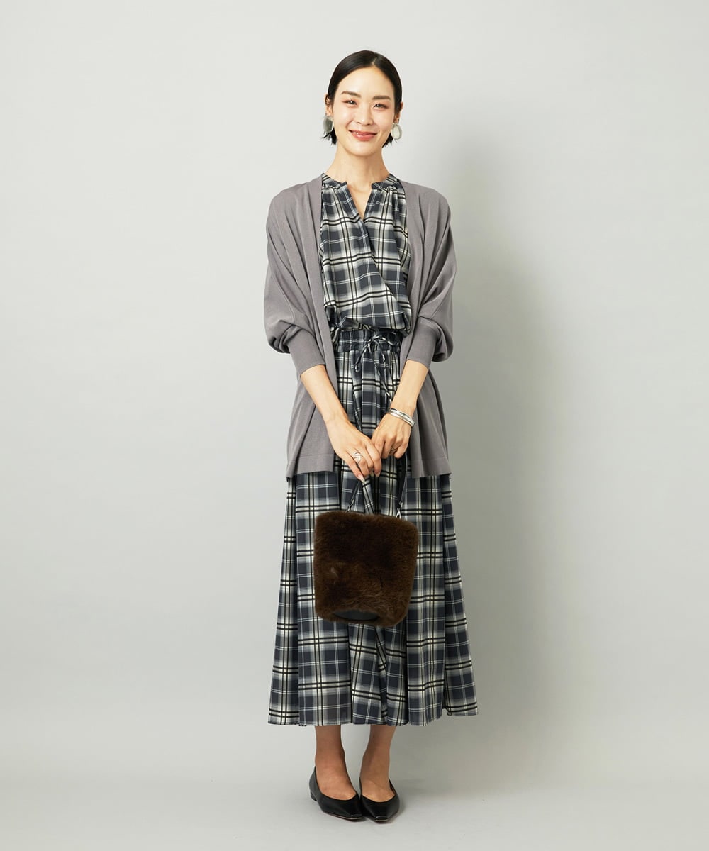 F6HAD15290 MICHEL KLEIN(小さいサイズ)(メゾン ドゥ サンク) [小さいサイズ][セットアップ対応]ギャザースカート　シアーチェック柄 ブラック