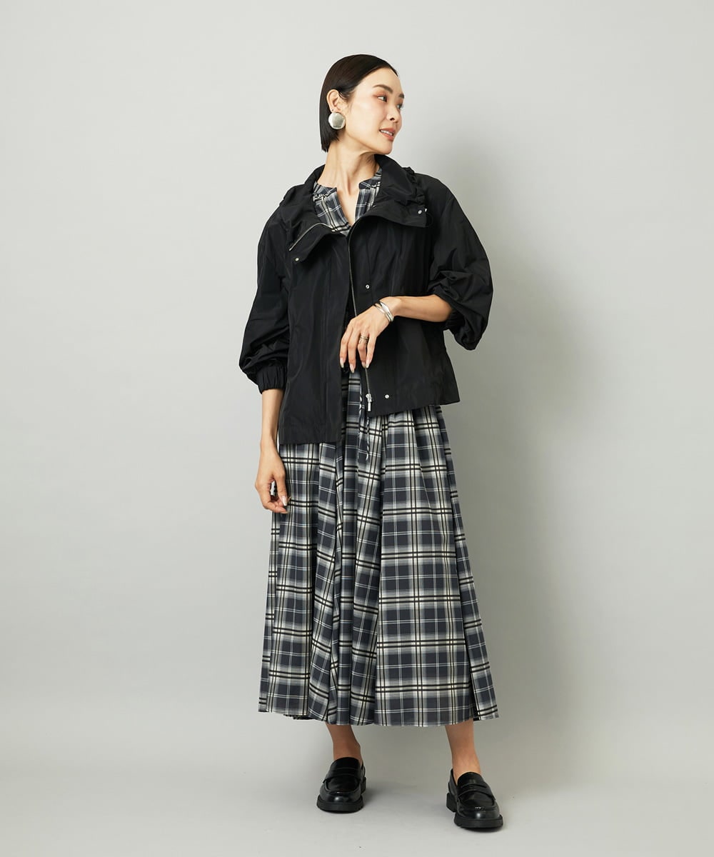 F6HAD15290 MICHEL KLEIN(小さいサイズ)(メゾン ドゥ サンク) [小さいサイズ][セットアップ対応]ギャザースカート　シアーチェック柄 ブラック