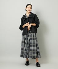 F6HAD15290 MICHEL KLEIN(小さいサイズ)(メゾン ドゥ サンク) [小さいサイズ][セットアップ対応]ギャザースカート　シアーチェック柄 ブラック