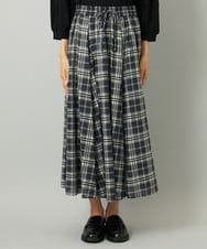 F6HAD15290 MICHEL KLEIN(小さいサイズ)(メゾン ドゥ サンク) [小さいサイズ][セットアップ対応]ギャザースカート　シアーチェック柄 ブラック