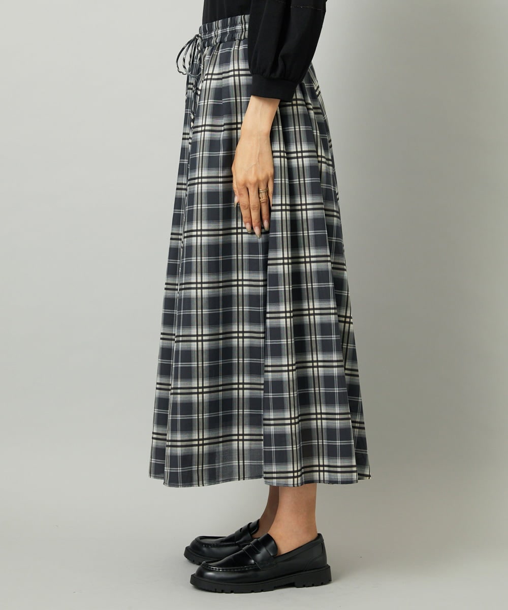F6HAD15290 MICHEL KLEIN(小さいサイズ)(メゾン ドゥ サンク) [小さいサイズ][セットアップ対応]ギャザースカート　シアーチェック柄 ブラック