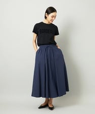 F6HAD18290 MICHEL KLEIN(小さいサイズ)(メゾン ドゥ サンク) [小さいサイズ][セットアップ対応]ギャザースカート　サッカー無地 ネイビー
