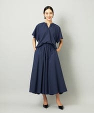 F6HAD18290 MICHEL KLEIN(小さいサイズ)(メゾン ドゥ サンク) [小さいサイズ][セットアップ対応]ギャザースカート　サッカー無地 ネイビー