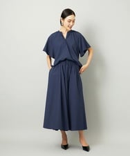 F6HAD18290 MICHEL KLEIN(小さいサイズ)(メゾン ドゥ サンク) [小さいサイズ][セットアップ対応]ギャザースカート　サッカー無地 ネイビー