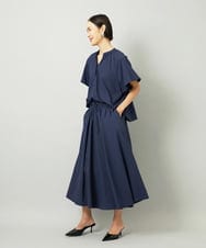 F6HAD18290 MICHEL KLEIN(小さいサイズ)(メゾン ドゥ サンク) [小さいサイズ][セットアップ対応]ギャザースカート　サッカー無地 ネイビー