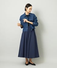 F6HAD18290 MICHEL KLEIN(小さいサイズ)(メゾン ドゥ サンク) [小さいサイズ][セットアップ対応]ギャザースカート　サッカー無地 ネイビー