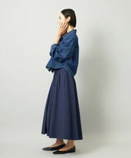 F6HAD18290 MICHEL KLEIN(小さいサイズ)(メゾン ドゥ サンク) [小さいサイズ][セットアップ対応]ギャザースカート　サッカー無地 ネイビー