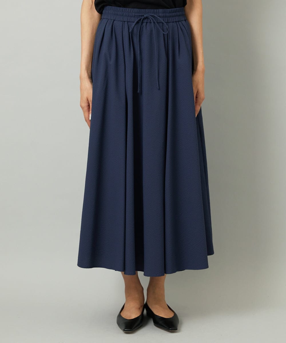 F6HAD18290 MICHEL KLEIN(小さいサイズ)(メゾン ドゥ サンク) [小さいサイズ][セットアップ対応]ギャザースカート　サッカー無地 ネイビー