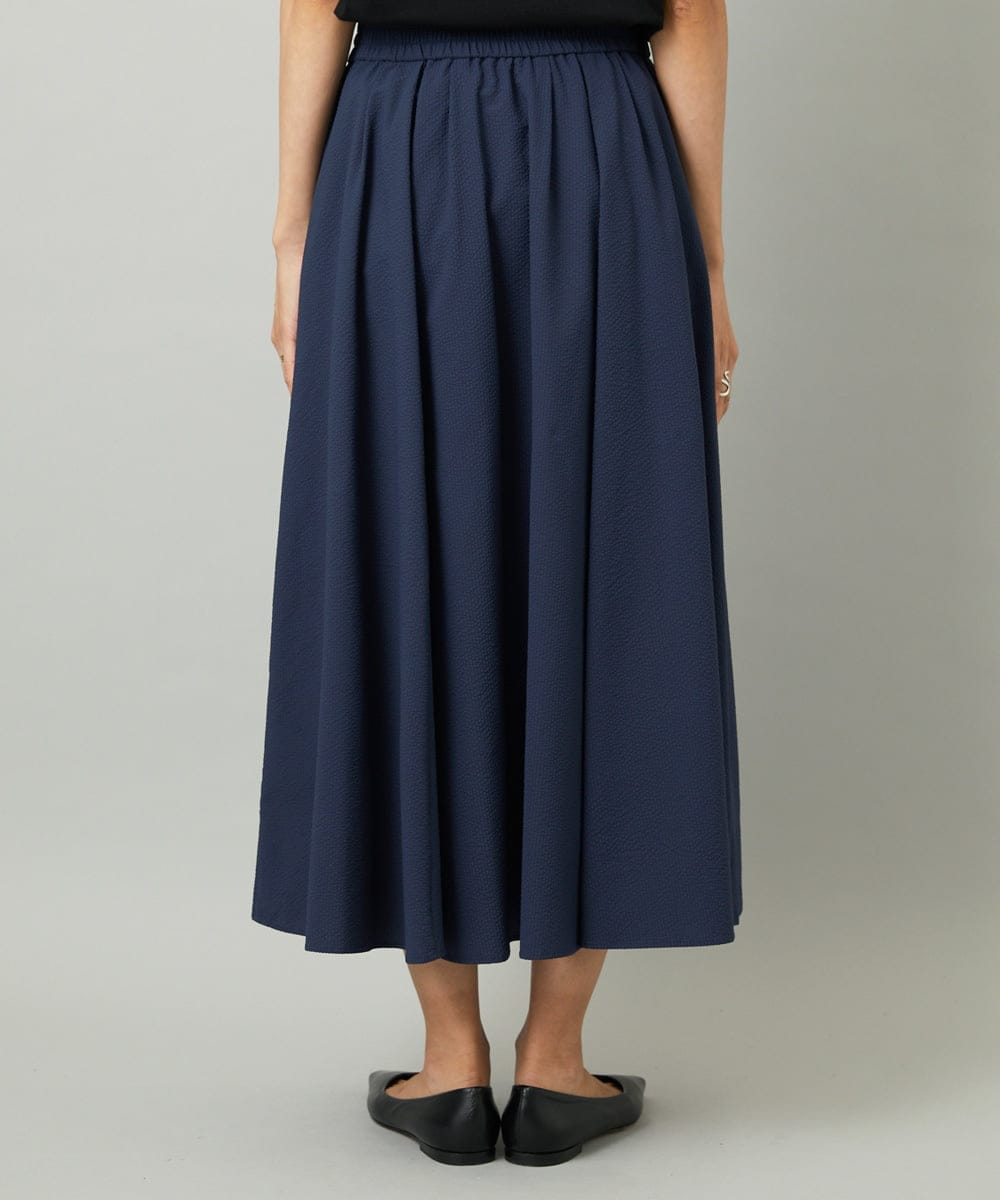 F6HAD18290 MICHEL KLEIN(小さいサイズ)(メゾン ドゥ サンク) [小さいサイズ][セットアップ対応]ギャザースカート　サッカー無地 ネイビー