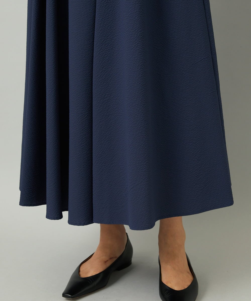 F6HAD18290 MICHEL KLEIN(小さいサイズ)(メゾン ドゥ サンク) [小さいサイズ][セットアップ対応]ギャザースカート　サッカー無地 ネイビー