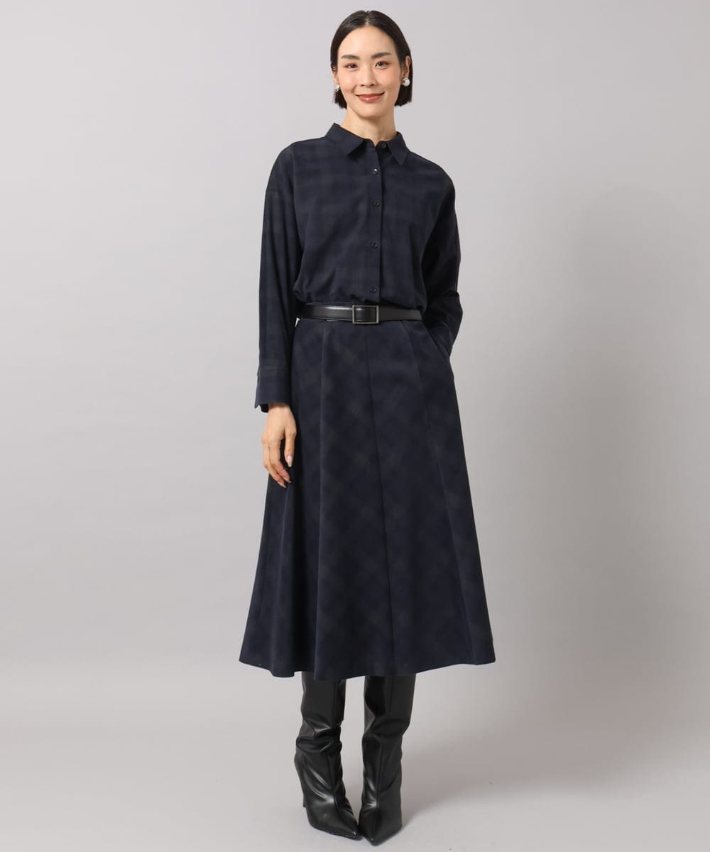 F6HAG20330 MICHEL KLEIN(小さいサイズ)(メゾン ドゥ サンク) 【小さいサイズ】[セットアップ対応]チェックコーデュロイAラインスカート ベージュ