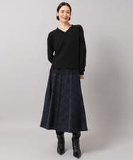 F6HAG20330 MICHEL KLEIN(小さいサイズ)(メゾン ドゥ サンク) 【小さいサイズ】[セットアップ対応]チェックコーデュロイAラインスカート ベージュ