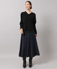 F6HAG20330 MICHEL KLEIN(小さいサイズ)(メゾン ドゥ サンク) 【小さいサイズ】[セットアップ対応]チェックコーデュロイAラインスカート ベージュ