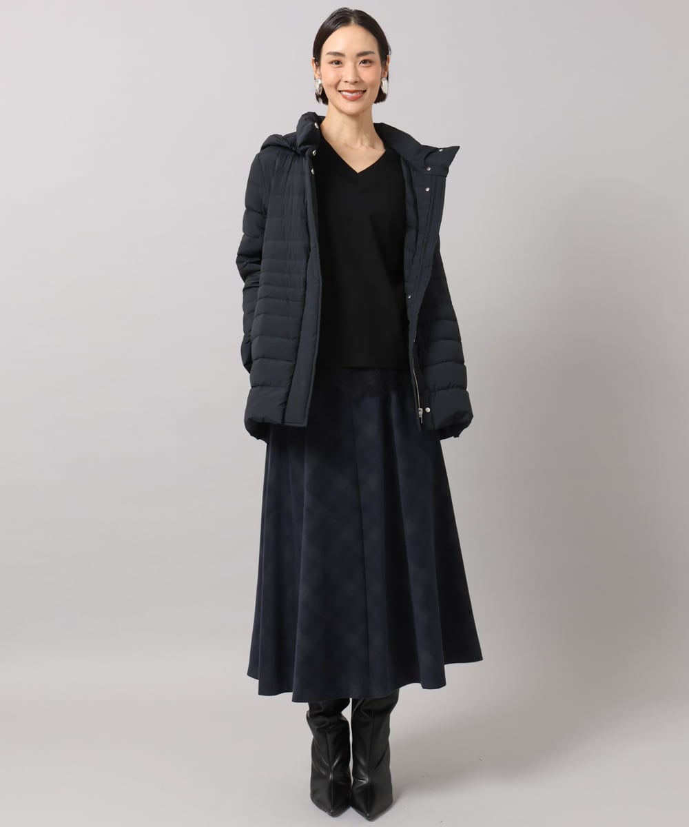 F6HAG20330 MICHEL KLEIN(小さいサイズ)(メゾン ドゥ サンク) 【小さいサイズ】[セットアップ対応]チェックコーデュロイAラインスカート ベージュ