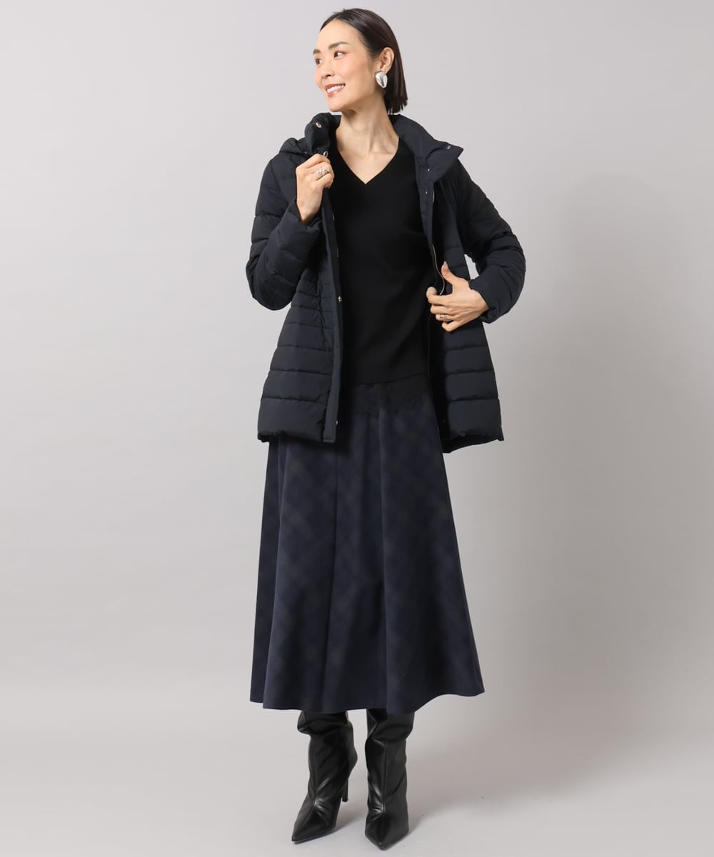 F6HAG20330 MICHEL KLEIN(小さいサイズ)(メゾン ドゥ サンク) 【小さいサイズ】[セットアップ対応]チェックコーデュロイAラインスカート ベージュ