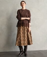 F6HAG20330 MICHEL KLEIN(小さいサイズ)(メゾン ドゥ サンク) 【小さいサイズ】[セットアップ対応]チェックコーデュロイAラインスカート ベージュ