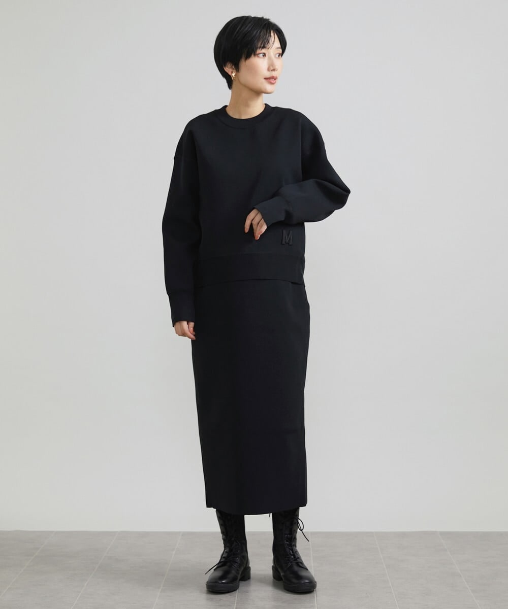 F6HAV37200 MICHEL KLEIN(小さいサイズ)(メゾン ドゥ サンク) [小さいサイズ]スポンディッシュポリニットタイトスカート（セットアップ対応） カーキ(36)