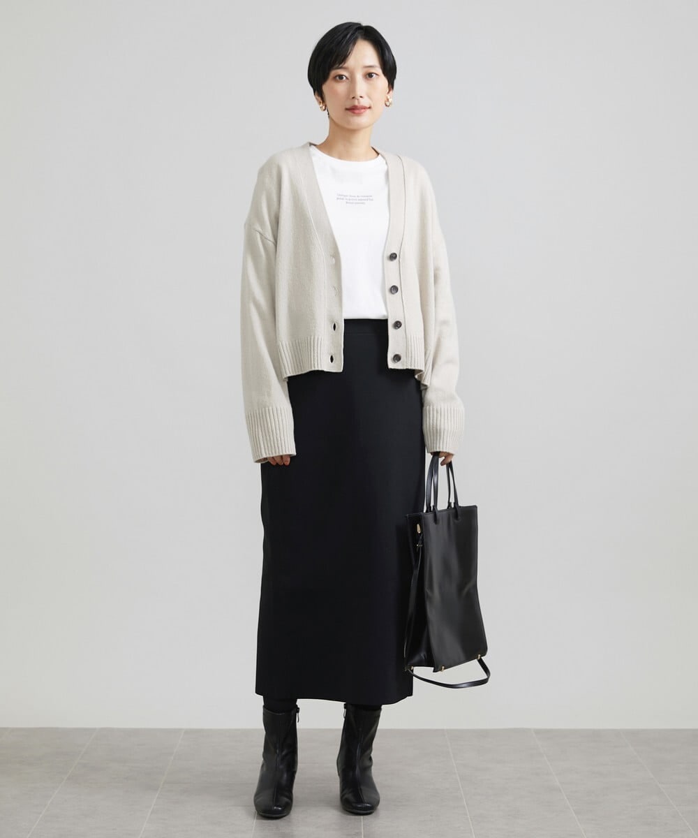 F6HAV37200 MICHEL KLEIN(小さいサイズ)(メゾン ドゥ サンク) [小さいサイズ]スポンディッシュポリニットタイトスカート（セットアップ対応） カーキ(36)
