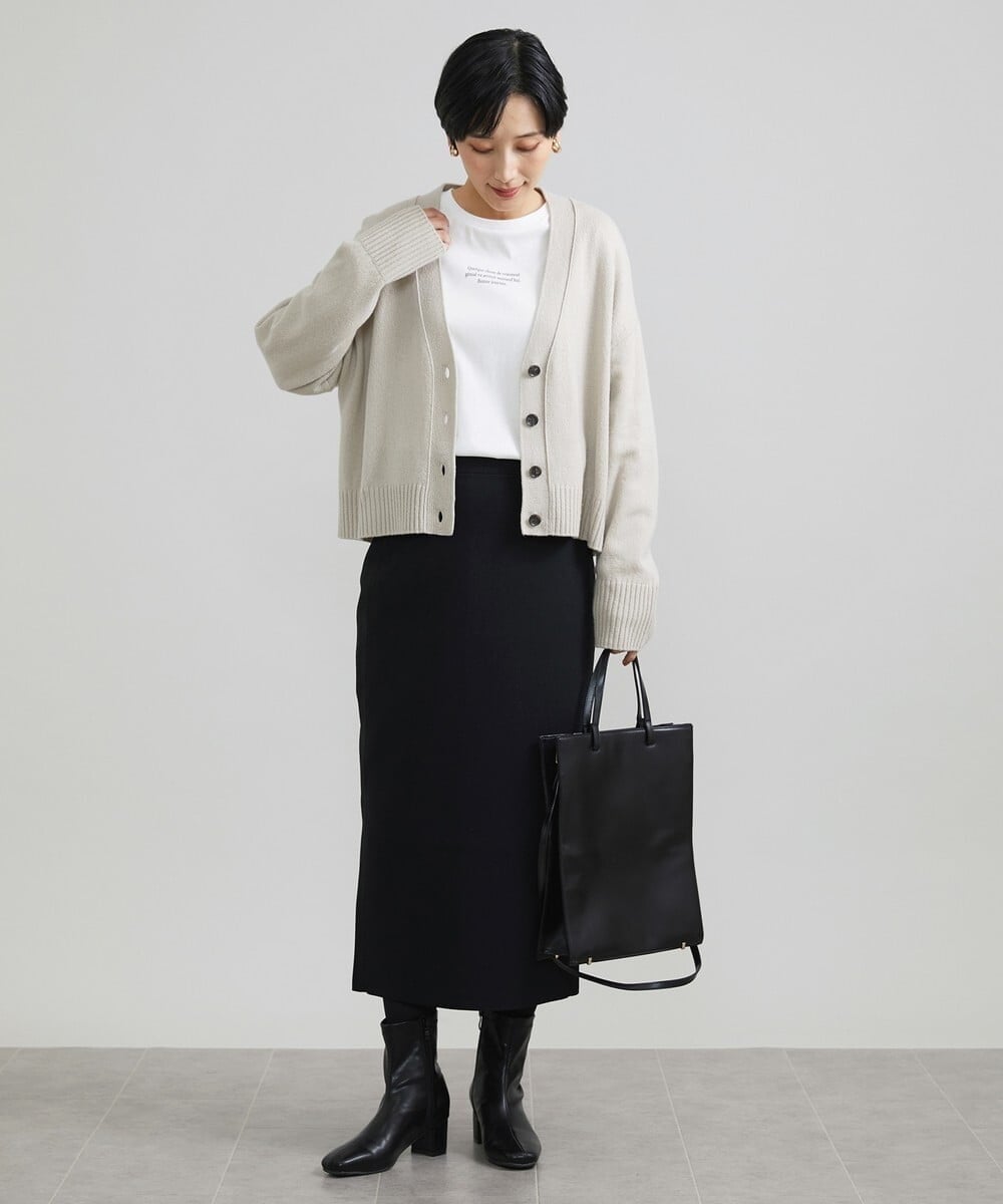 F6HAV37200 MICHEL KLEIN(小さいサイズ)(メゾン ドゥ サンク) [小さいサイズ]スポンディッシュポリニットタイトスカート（セットアップ対応） カーキ(36)