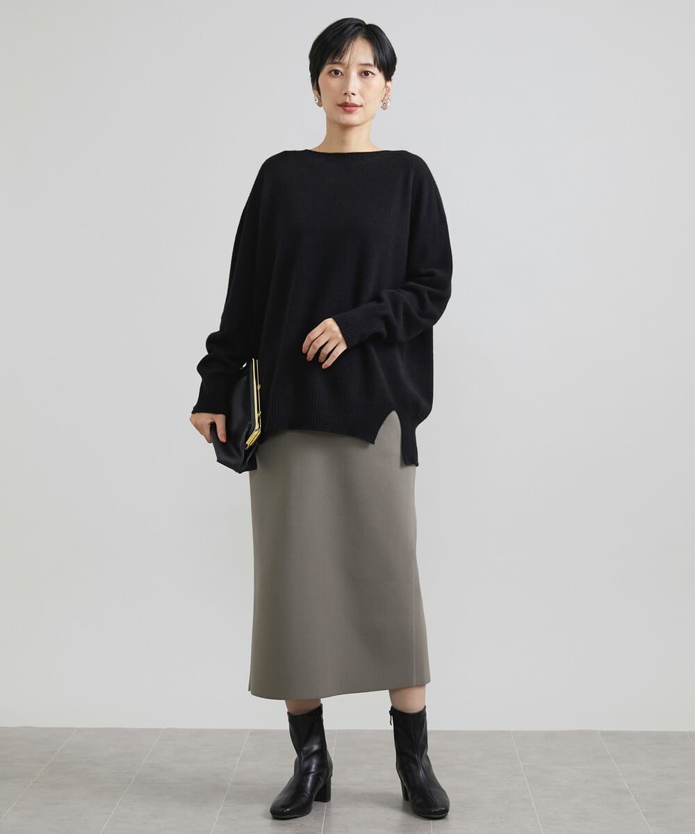 F6HAV37200 MICHEL KLEIN(小さいサイズ)(メゾン ドゥ サンク) [小さいサイズ]スポンディッシュポリニットタイトスカート（セットアップ対応） カーキ(36)