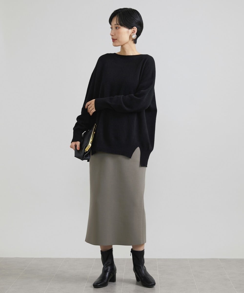 F6HAV37200 MICHEL KLEIN(小さいサイズ)(メゾン ドゥ サンク) [小さいサイズ]スポンディッシュポリニットタイトスカート（セットアップ対応） カーキ(36)