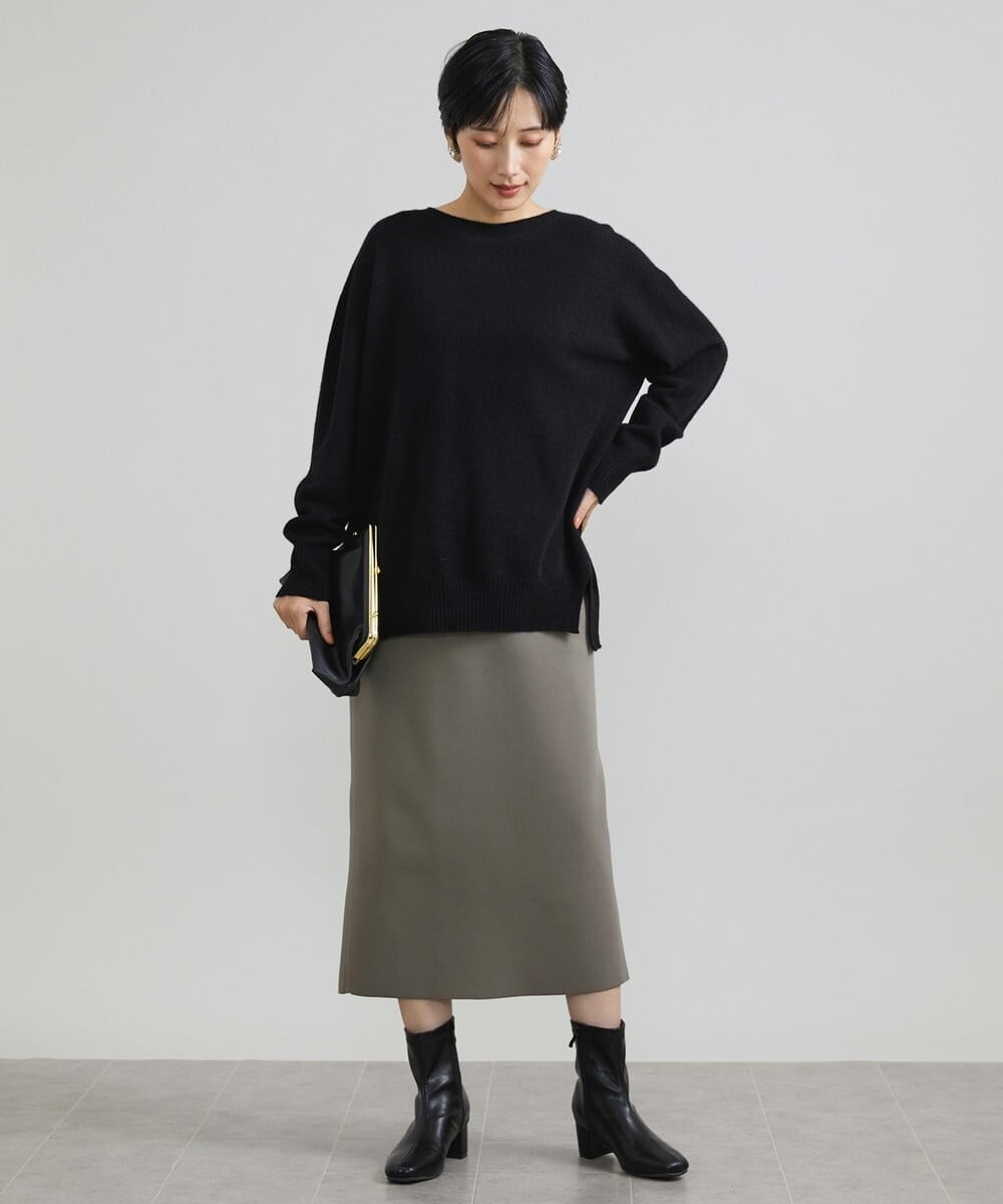 F6HAV37200 MICHEL KLEIN(小さいサイズ)(メゾン ドゥ サンク) [小さいサイズ]スポンディッシュポリニットタイトスカート（セットアップ対応） カーキ(36)