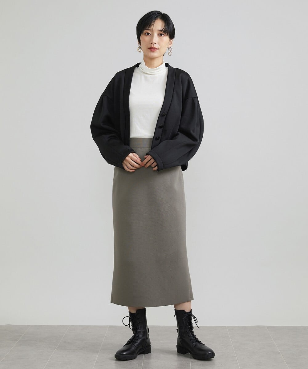 F6HAV37200 MICHEL KLEIN(小さいサイズ)(メゾン ドゥ サンク) [小さいサイズ]スポンディッシュポリニットタイトスカート（セットアップ対応） カーキ(36)