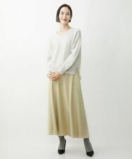 F6HAV51220 MICHEL KLEIN(小さいサイズ)(メゾン ドゥ サンク) [小さいサイズ]ミルドサキソニーフレアスカート ライムイエロー(30)