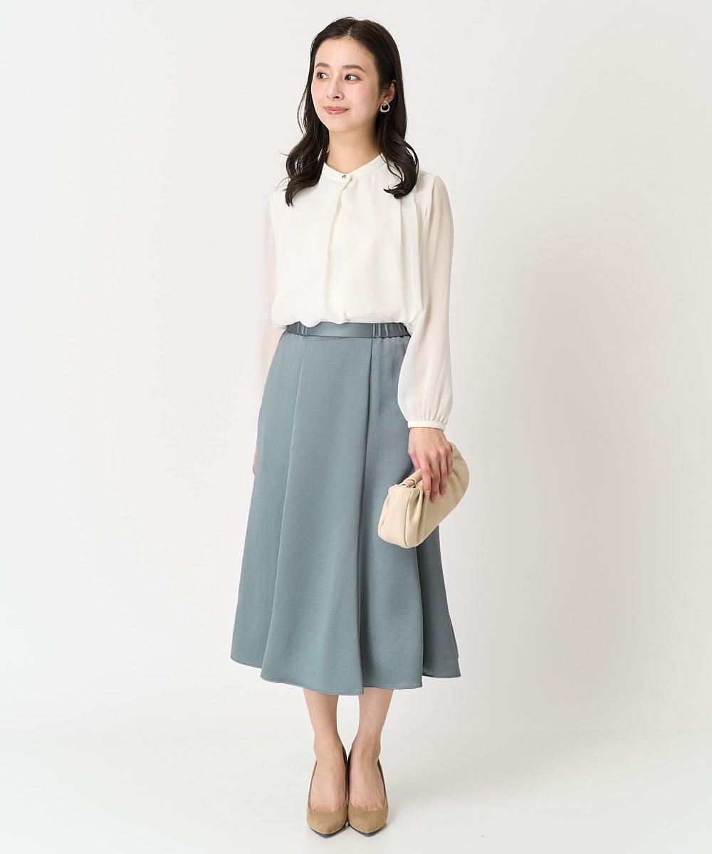 F6HDA12200 MICHEL KLEIN(小さいサイズ)(メゾン ドゥ サンク) [小さいサイズ]ヴィンテージサテンスカート ライトグリーン