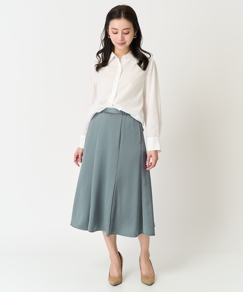 F6HDA12200 MICHEL KLEIN(小さいサイズ)(メゾン ドゥ サンク) [小さいサイズ]ヴィンテージサテンスカート ライトグリーン