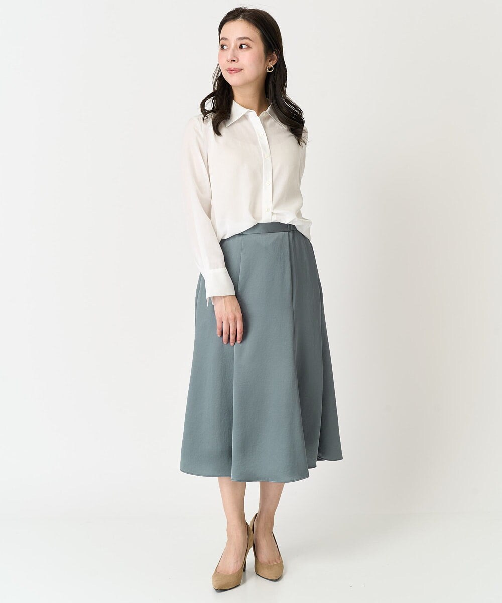 F6HDA12200 MICHEL KLEIN(小さいサイズ)(メゾン ドゥ サンク) [小さいサイズ]ヴィンテージサテンスカート ライトグリーン