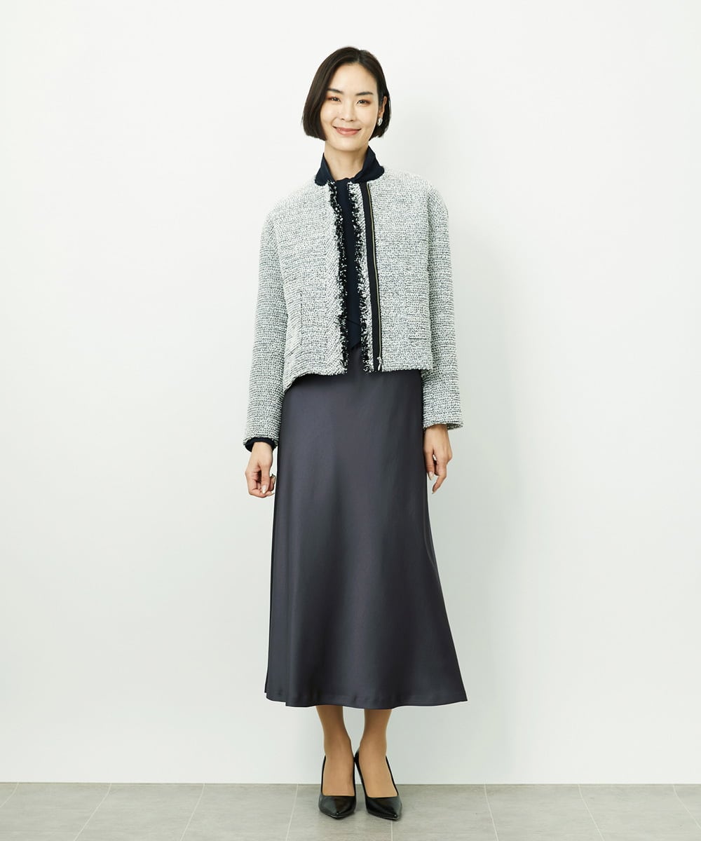 F6HDD04230 MICHEL KLEIN(小さいサイズ)(メゾン ドゥ サンク) [小さいサイズ][コージーボトム]ヴィンテージサテンスカート ダークグレー