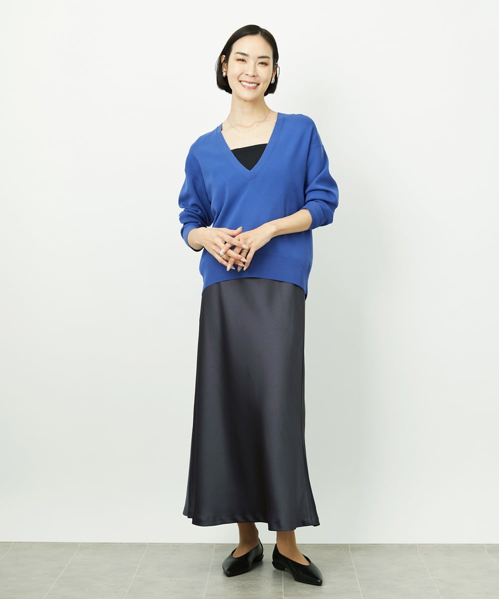 F6HDD04230 MICHEL KLEIN(小さいサイズ)(メゾン ドゥ サンク) [小さいサイズ][コージーボトム]ヴィンテージサテンスカート ダークグレー