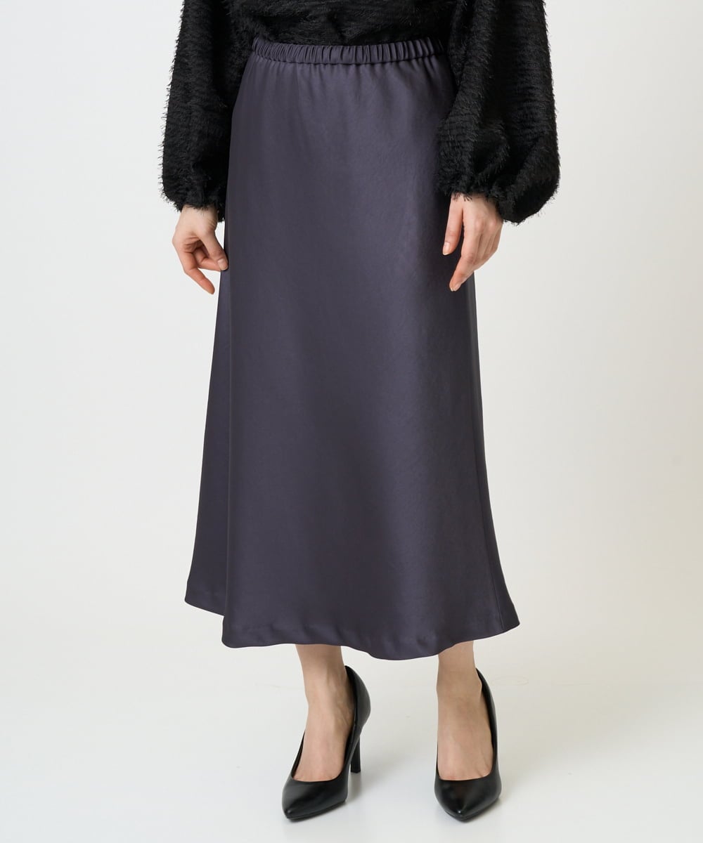 F6HDD04230 MICHEL KLEIN(小さいサイズ)(メゾン ドゥ サンク) [小さいサイズ][コージーボトム]ヴィンテージサテンスカート ダークグレー