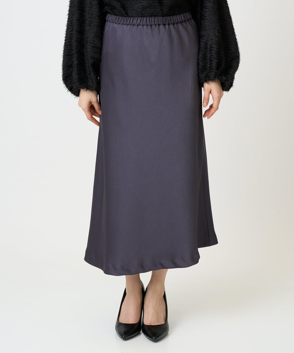 F6HDD04230 MICHEL KLEIN(小さいサイズ)(メゾン ドゥ サンク) [小さいサイズ][コージーボトム]ヴィンテージサテンスカート ダークグレー